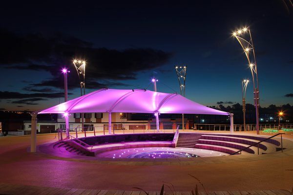 fabric canopies near the sea like this example in Portrush often need more cleaning due to the conditions.