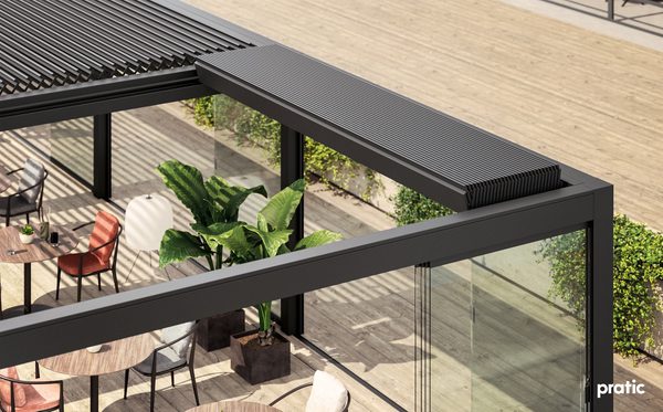 Pratic pergolas are great for hospitality settings.