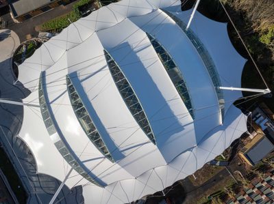 The replacement fabric roof for the Castle Meadow Campus from above in Nottingham.